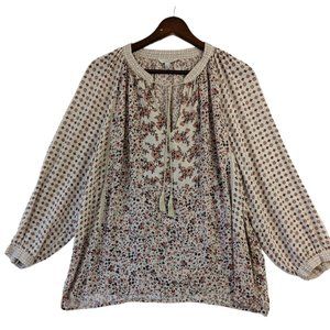 Lucky Brand Floral Blouse - Cream and Brown
